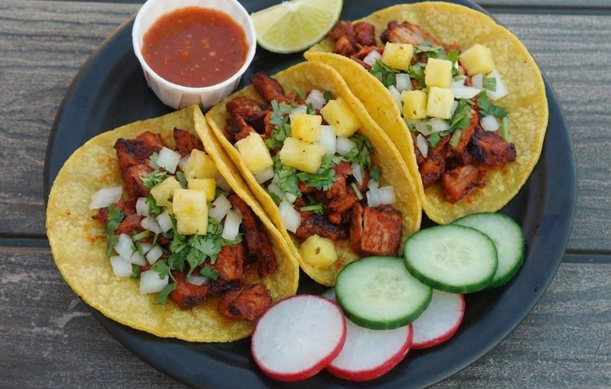Al Pastor Tacos at Taqueria El Chingon Edmonton - Authentic Mexican tacos with marinated pork and pineapple on handmade corn tortillas