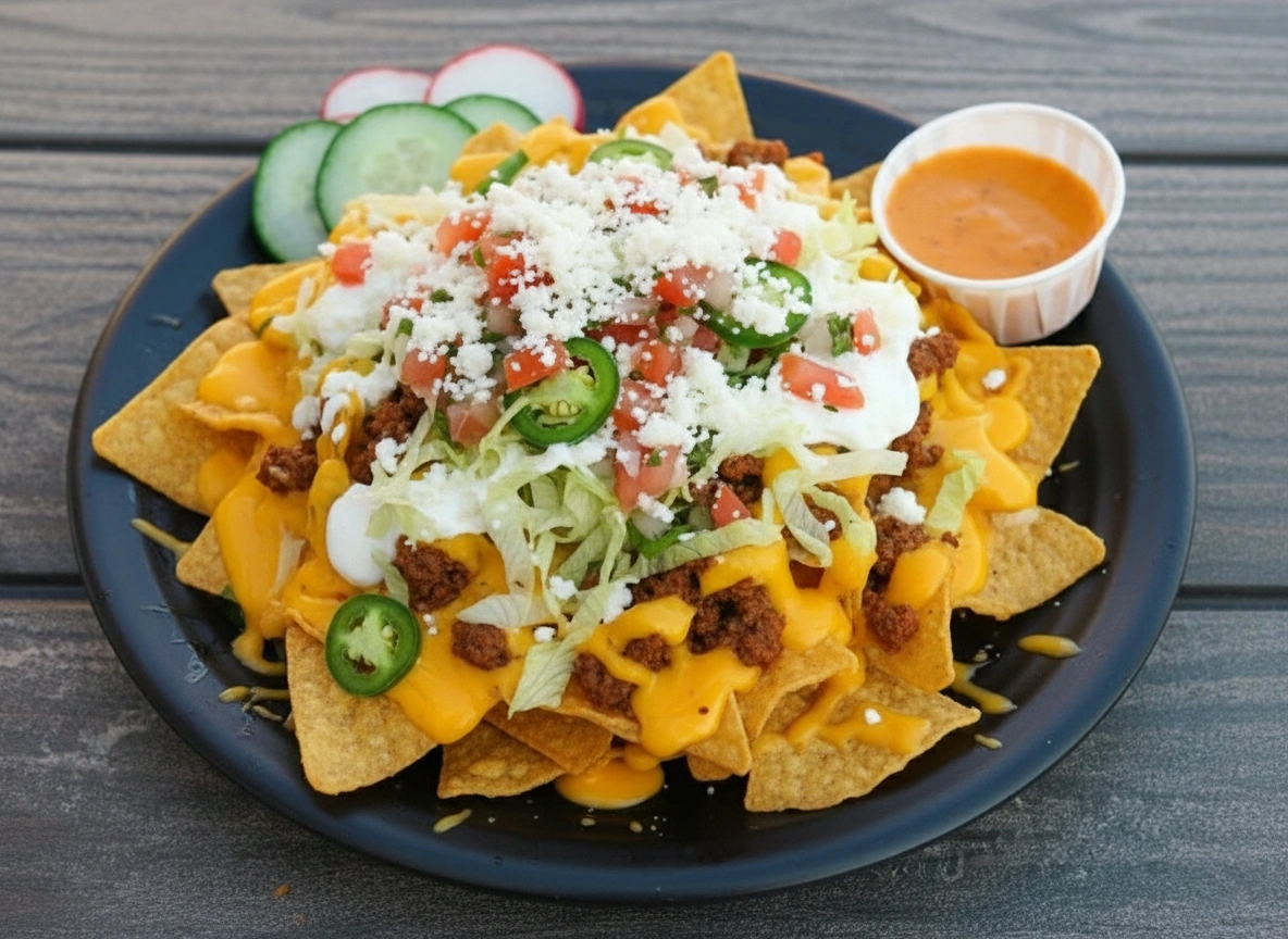 Chilaquiles at Taqueria El Chingon Edmonton - Homemade corn chips in savory sauce with sour cream, pico de gallo, and feta